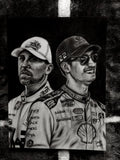 The Villains of NASCAR – Denny Hamlin & Joey Logano Original Graphite Drawing