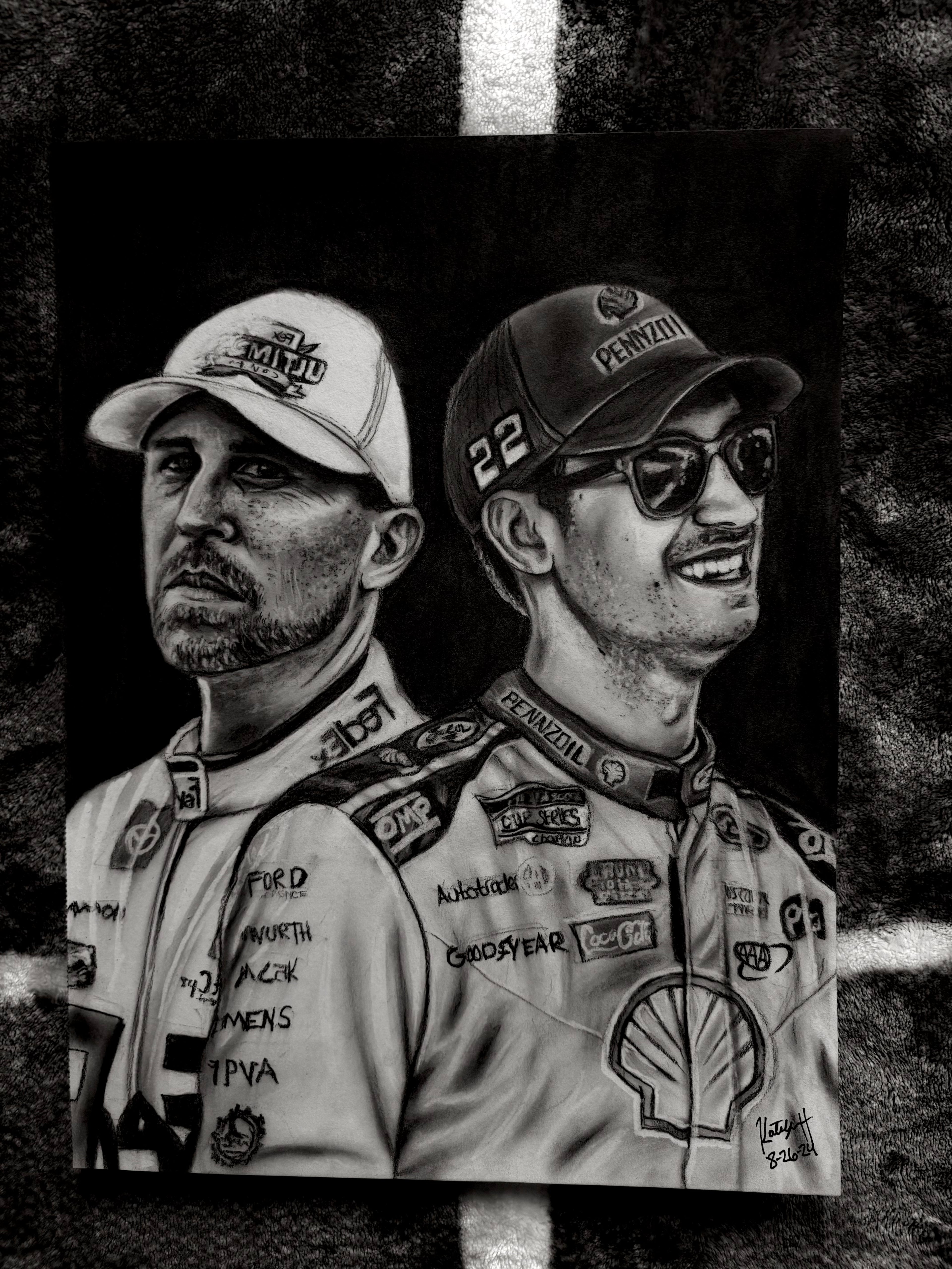 The Villains of NASCAR – Denny Hamlin & Joey Logano Original Graphite Drawing